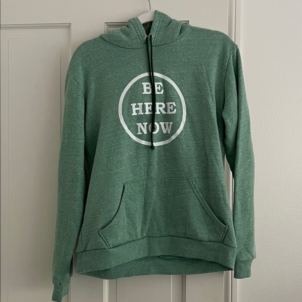 Sunlife Organics Green Hoodie with 'Be Here Now' Print